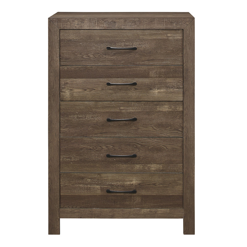 Meuble de chambre simple en métal noir avec 1 tiroir simple 5 pièces, Brun rustique