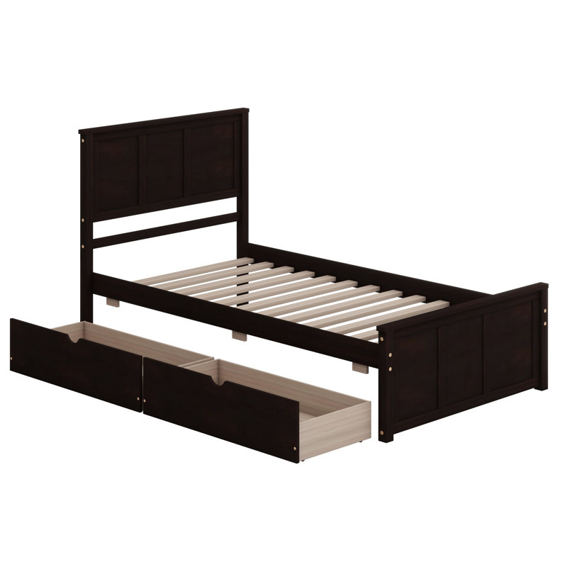 Lit plateforme avec rangement à 2 tiroirs, Espresso