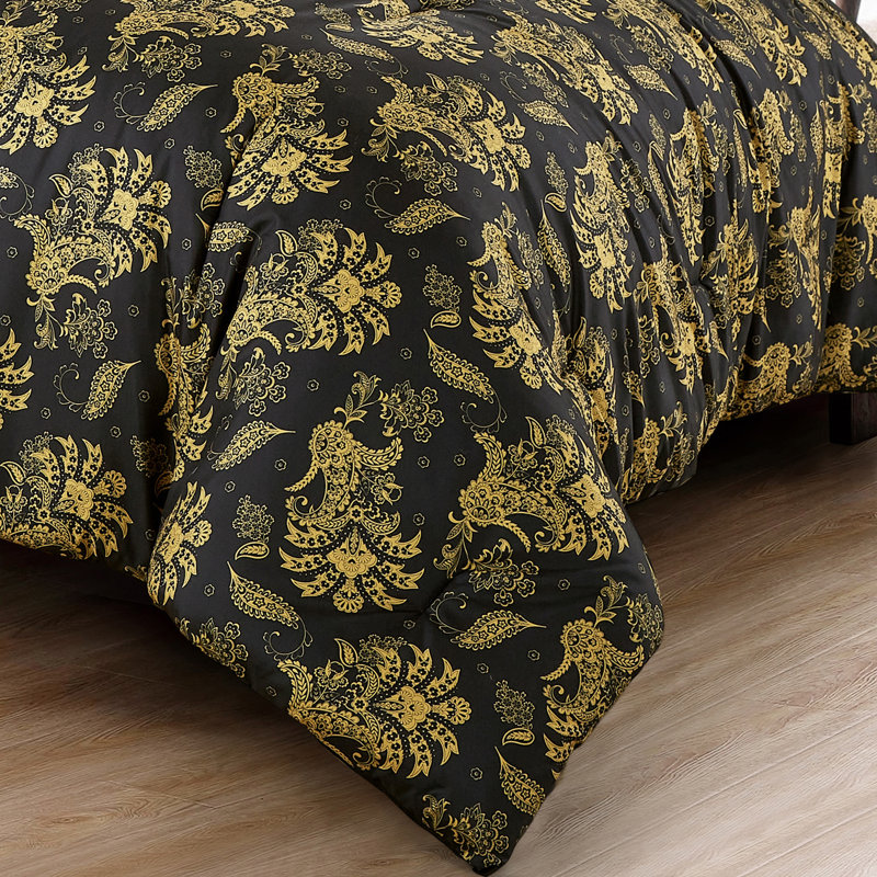 7 Piece Patchwork Brushed Microfiber Plain Weave Comforter Bedding Set, King Comforter + 6 Additional Pieces, Black