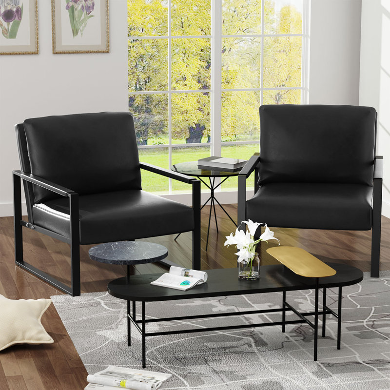 Angellina Faux Leather Armchair, Black Faux Leather