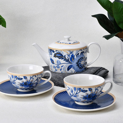 Ensemble de théière en porcelaine Melodie et 2 tasses à thé avec soucoupes