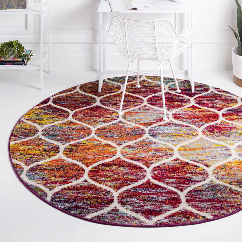 Rivanna Geometric Red Area Rug, Multi Red, Round 10'