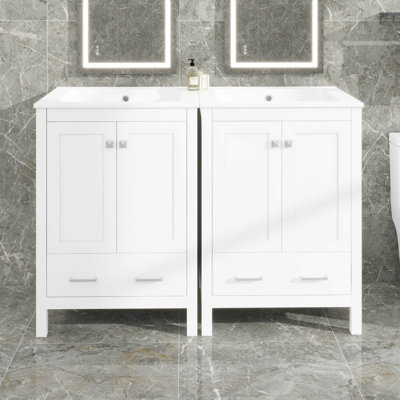Meuble-lavabo de 48 pouces avec lavabo, tiroir divisé et tablette de porte double couche