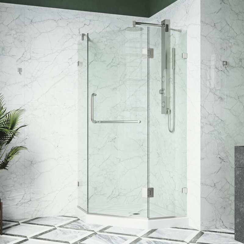 Piedmont 38" W x 38" D x 77" H Hinged Frameless Shower Enclosure with 3/8  Clear Glass&Base, Brushed Nickel