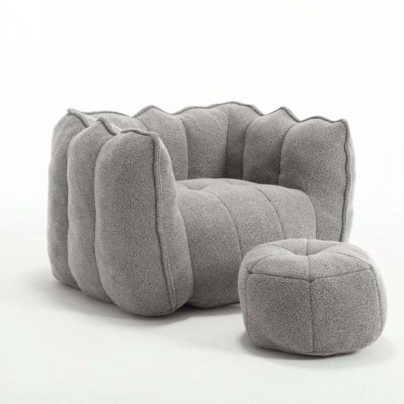 ean Bag Chair with Ottoman, Gray Chenille