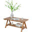 Table basse Farmhouse pour le salon, table basse en bois massif à 2 niveaux, rustique rectangulaire avec tablette ouverte, naturel