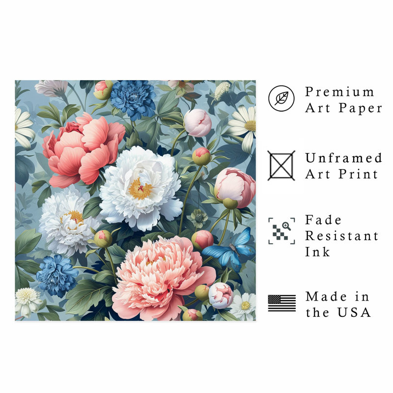 Impression d'art moderne sans cadre Floral, H 14 po x l 14 po