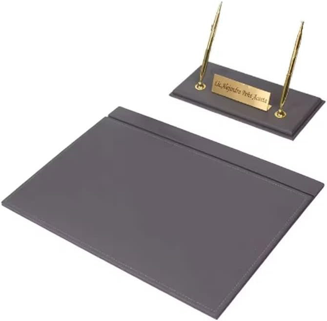 Michla Leather / Faux Leather Desk Organiser Set, Grey