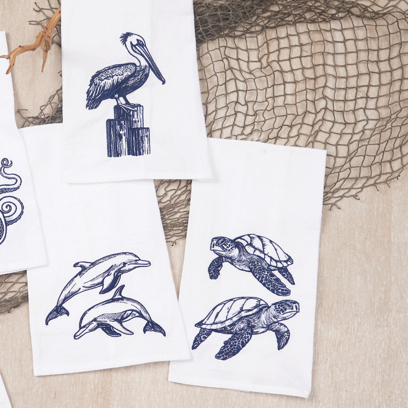 Débarbouillette brodée bleue pour cuisine et salle de bain Pelican