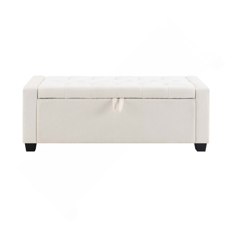 48-Inch Ottoman Bench With Storage & Safety Hinge For Bedroom, Living Room, Beige