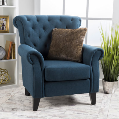 Primary Living Space Springfield Tufted Chair From Christopher Knight Home: Functional And Fashionable Tufted Seating With Light Beige + Fabric / Navy Blue + Fabric Choices