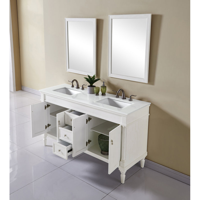 Ensemble de meuble-lavabo double 60 po Lexington, Blanc antique, Blanc Ivoire
