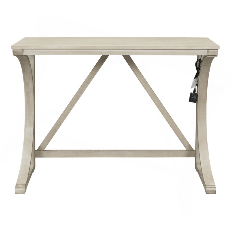 Ensemble de table de salle à manger à hauteur de comptoir 3 pièces Farmhouse avec port USB et tabourets rembourrés, blanc laiteux