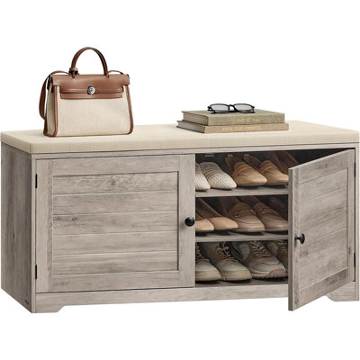Banc de rangement à chaussures à 3 niveaux avec coussin, banc porte-chaussures d'entrée avec assise rembourrée confortable, organisateur de chaussures en bois pour couloir, chambre, vestibule et porte d'entrée