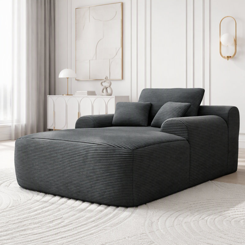 Chaise longue convertible avec rembourrage à ressorts et velours côtelé, sans assemblage, gris, 70 lb, Grey Corduroy