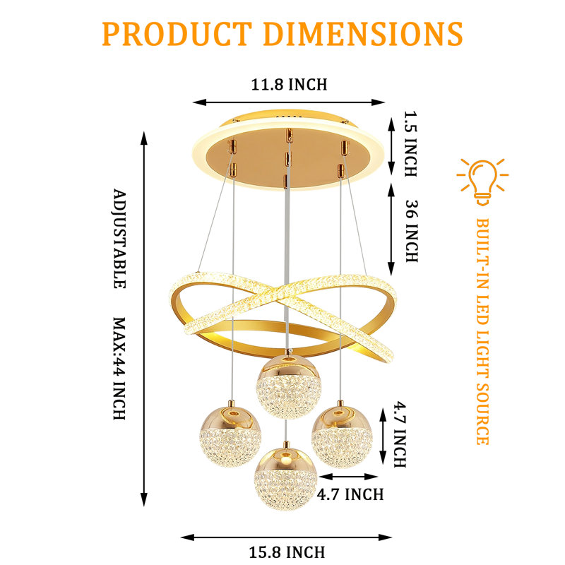 4 - Light Dimmable Cluster Pendant With LED, Gold