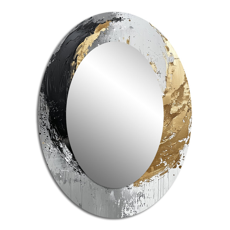 Gold Glam Arcs Shapes Fusion II - Gold Modern Oval Wall Mirror, 40" x 30"