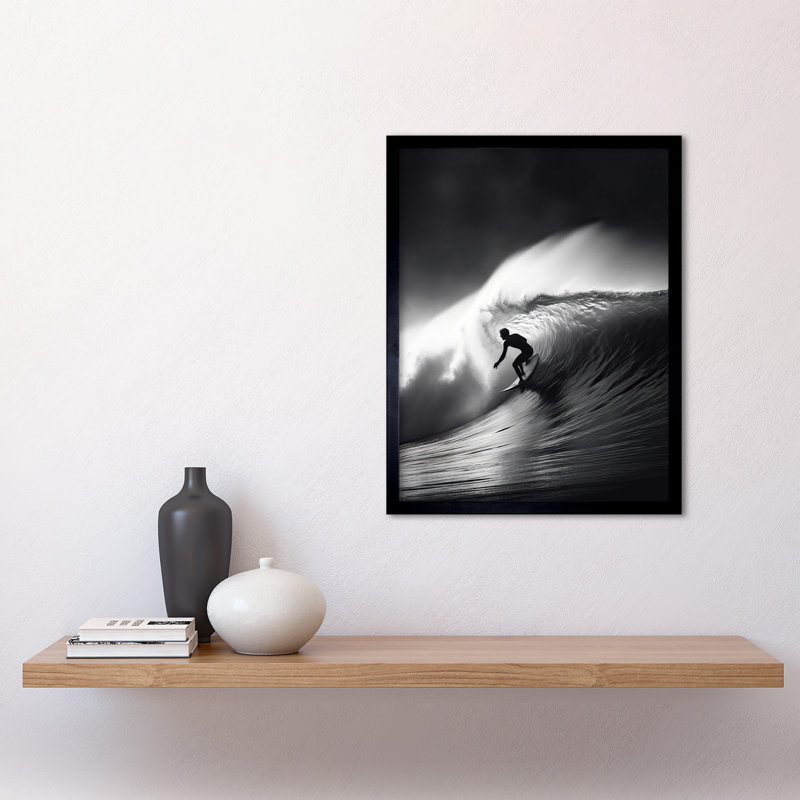 Aalyssa Surfer Riding A Big Wave Black And White Photo - Single Picture Frame Print