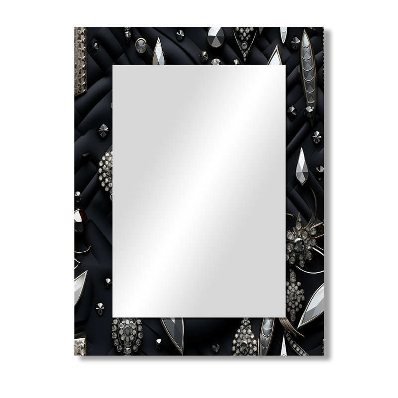 Hollywood Glamour Diamond en noir et blanc - miroir mural glam, miroir décoratif abstrait, impression d'art en métal