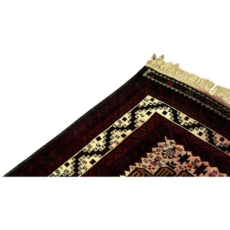 Tapis brun / crème en laine noué à la main de conception unique 3 pi x 5 pi