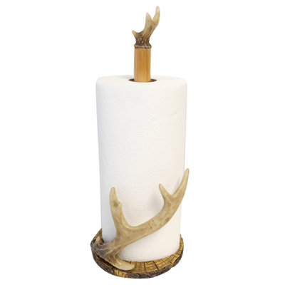 Polyresin Faux Antler on Wood Freestanding Paper Towel Holder