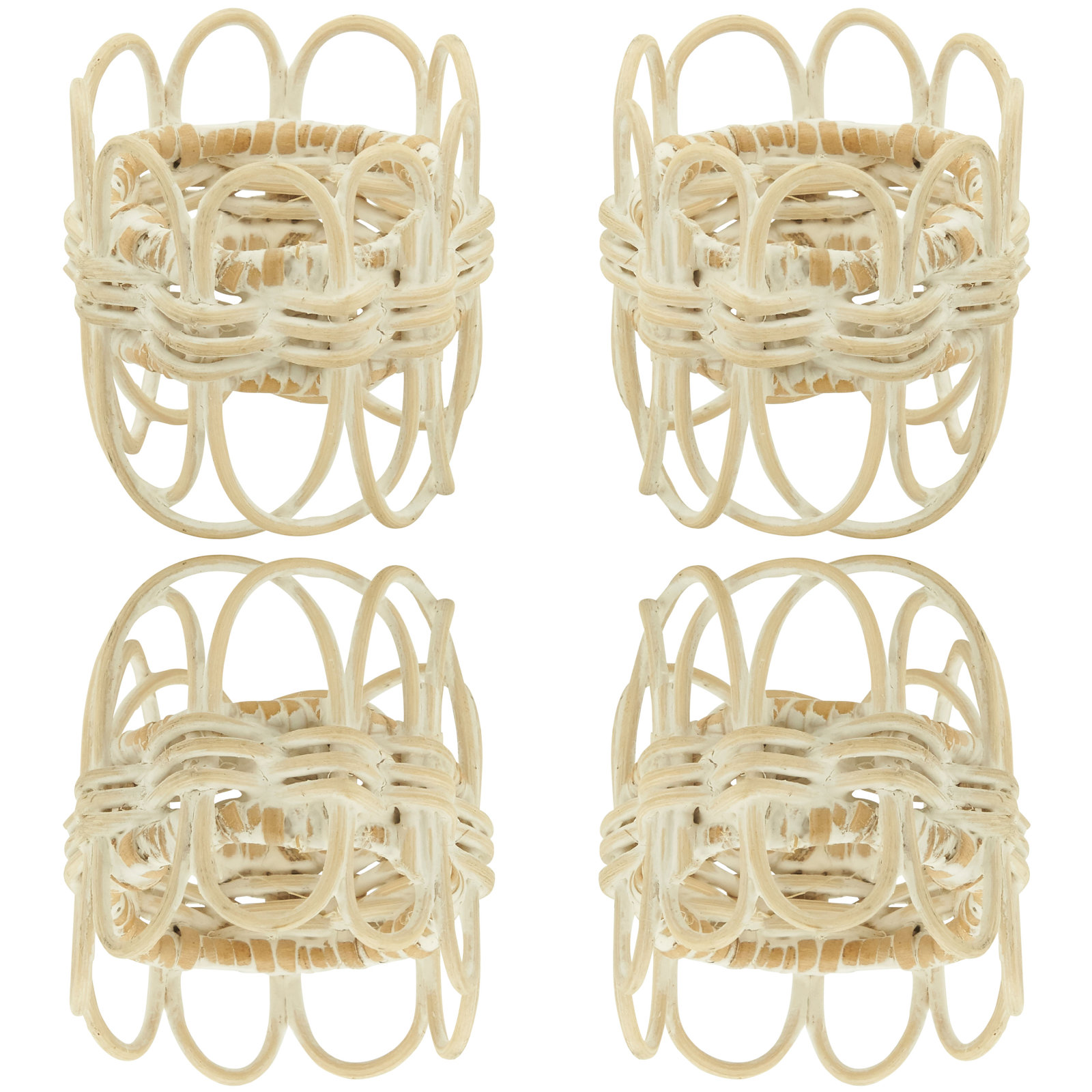 Hughie Rattan Napkin Rings with Twisted Design, White