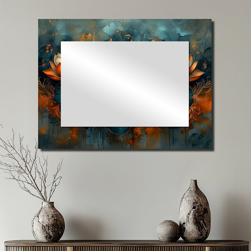 Golden Harmony Of Mums Flower I - Art mural grand miroir en lotus - imprimé sur métal, 24 po x 32 po