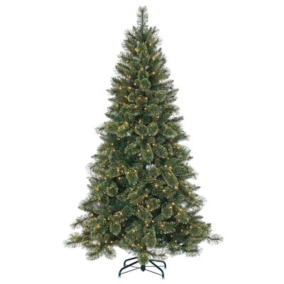 Hard/Mixed Needle Glitter 7.5' Green Pine Artificial Christmas Tree with 500 Clear Lights with Stand -  The Holiday Aisle®, D9762CB43382497D9009ECBEAE55FE82