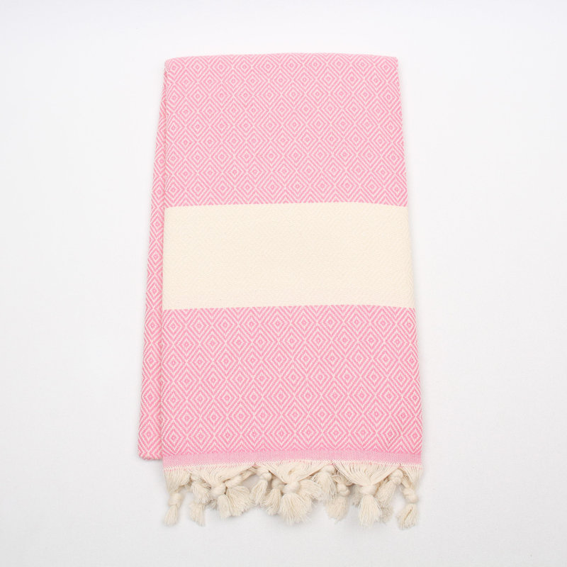 Serviettes en coton turc à motif de losanges - peshtemal et peshkir, séchage rapide et douceur, Rose
