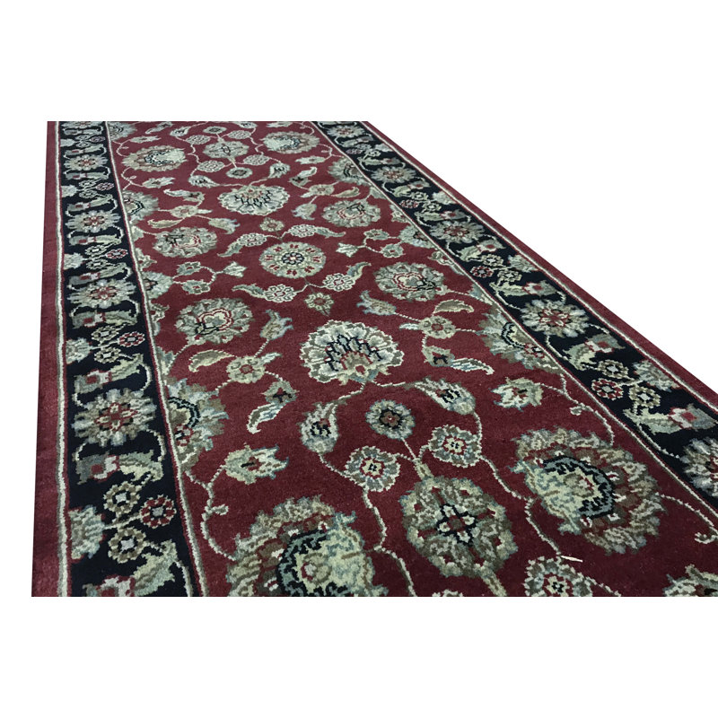 Chemin de table rouge / noir noué à la main de haute qualité, Tapis de couloir de 2 pi 8 po x 8 pi 4 po