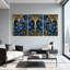 Plantes et fleurs, fleurs bleues, or et motif gothique, ensemble de 3 impressions sur toile-1049872346