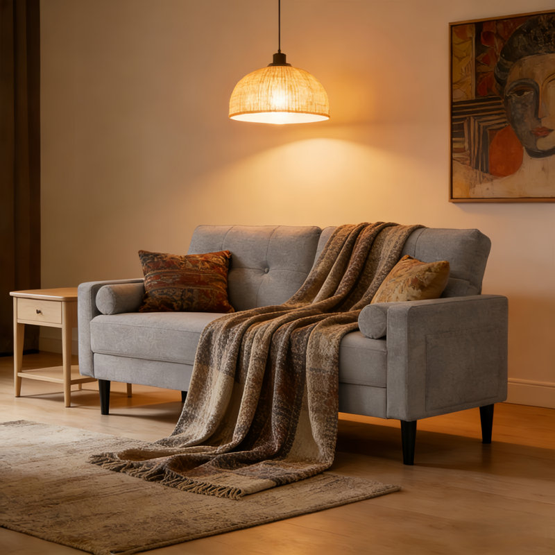 2 Seater Linen Sofa, Light Grey