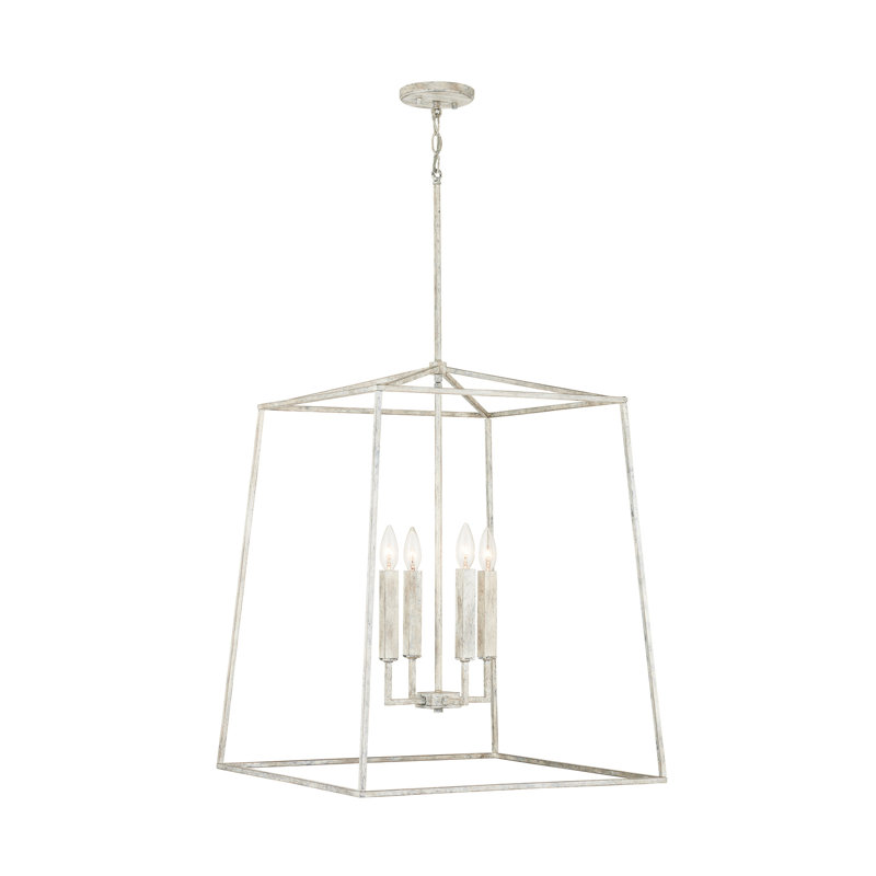 Thea 4 - Light Dimmable Lantern Geometric Chandelier, Mystic Sand, 34.25" H x 22" W x 22" D