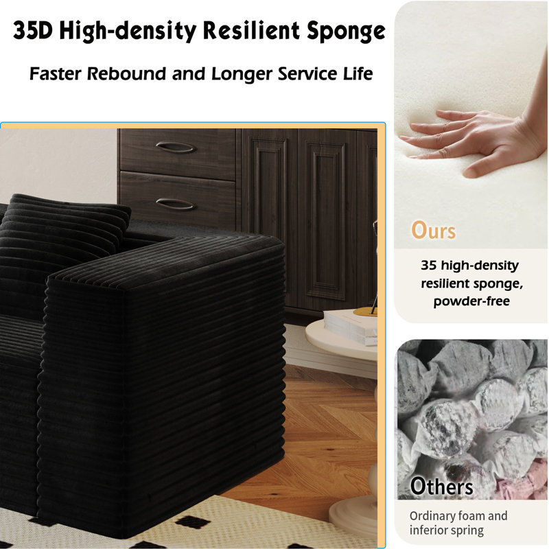 Canapé modulaire modulaire pour salon avec siège profond, canapé à compression, mousse à mémoire de forme haute densité, canapé rembourré désossé, sans assemblage (siège 3 * et repose-pieds 2 *)