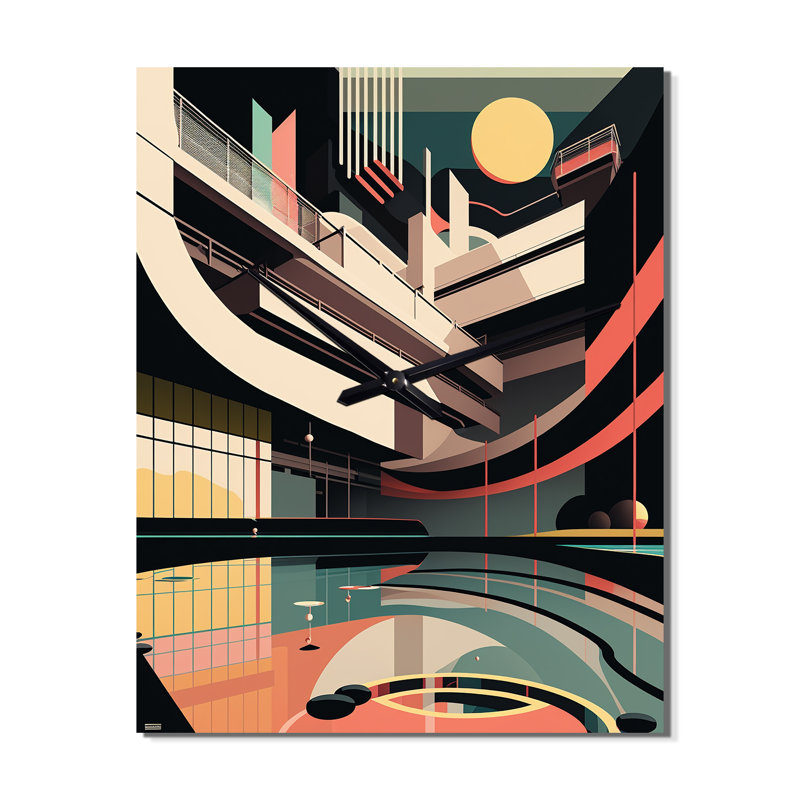 Bauhaus Retro City Architecture - Horloge murale moderne City Architecture, Moyen