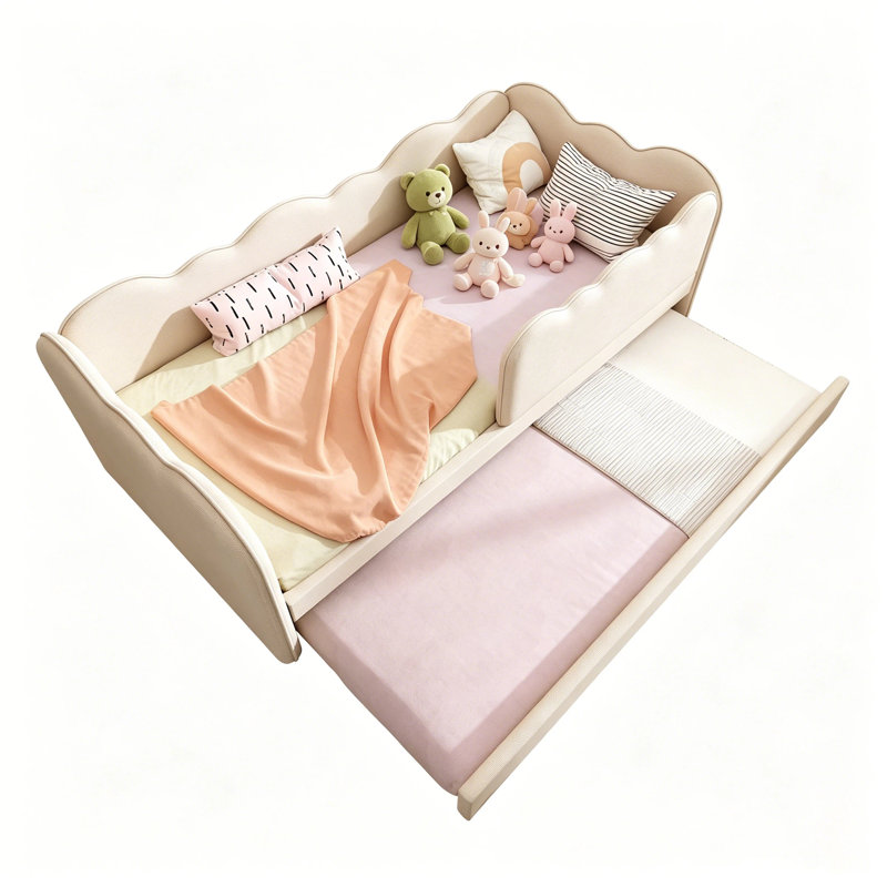 Upholstered Daybed with Trundle, Beige