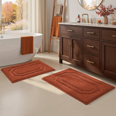  Burnt Orange Bathroom Rugs Sets 2 piece, Extra Soft and Absorbent, Non Slip Backing, 16" x 24" + 20" x 32"