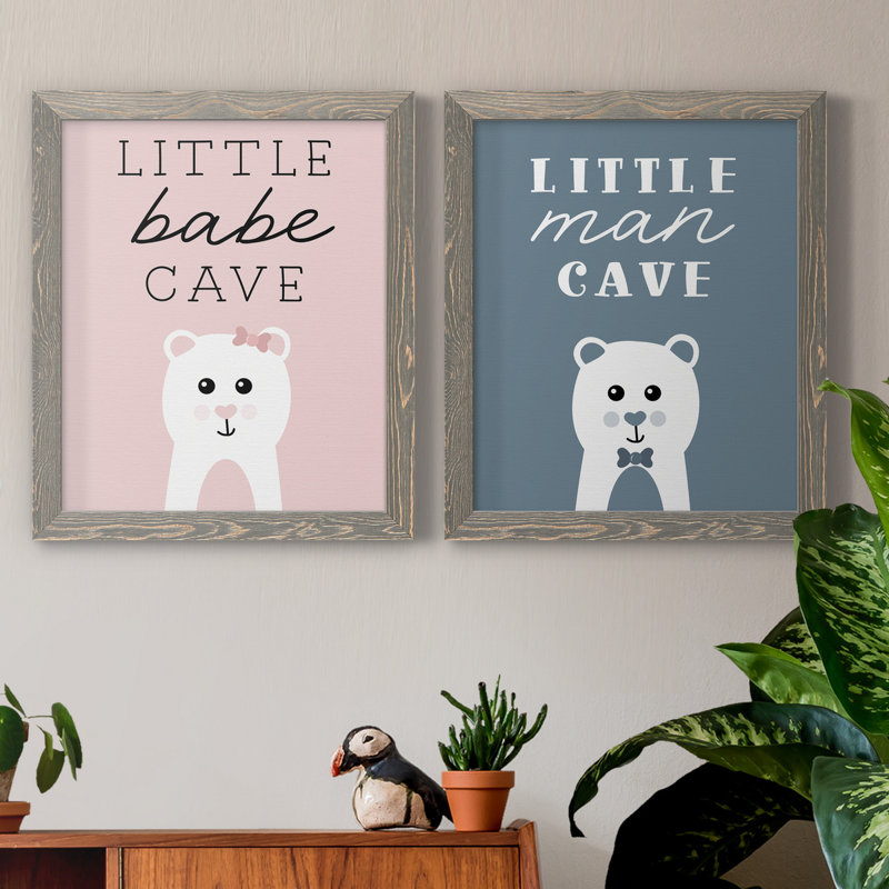 «Little Babe Cave», ensemble de 2 impressions, Pas de tapis, Toile avec cadre gris, H 20 po x l 17 po x P 1 po