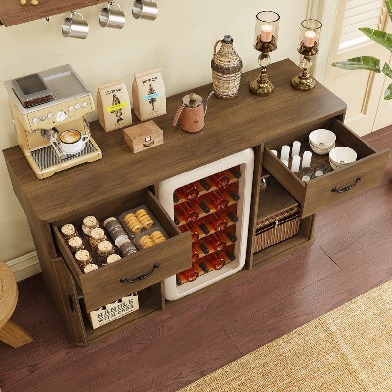 58.7'' Large Coffee Bar Cabinet With Fridge Space, Mini Fridge Cabinet With Wine Glass Rack,mini Fridge Stand,Refrigerator Stand Buffet Sideboard Table Liquor Wine Cabinet For Kitchen Dining Room