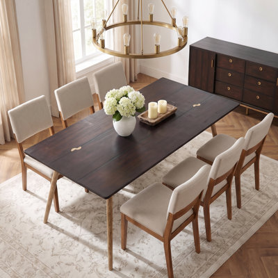 Table de salle à manger 72 "en chêne massif 72" moderne avec plateau texturé pressé à la main et pieds en métal martelé champagne doré