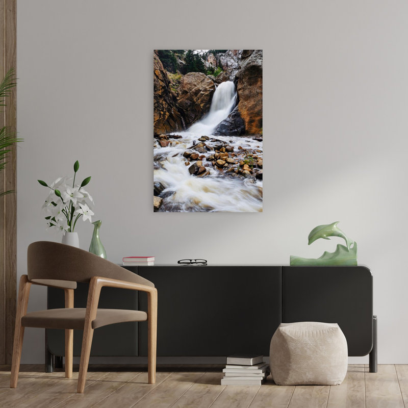 «Rush Mountain Waterfall Peaceful Serene Tranquil Forest Landscape», reproduction d'art murale, H 36 po x l 24 po