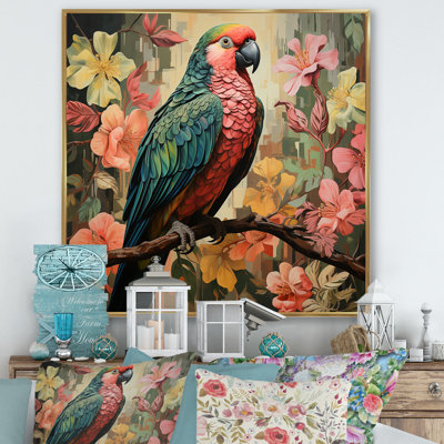 Faucon rose dans un arbre tropical II - art mural perroquet