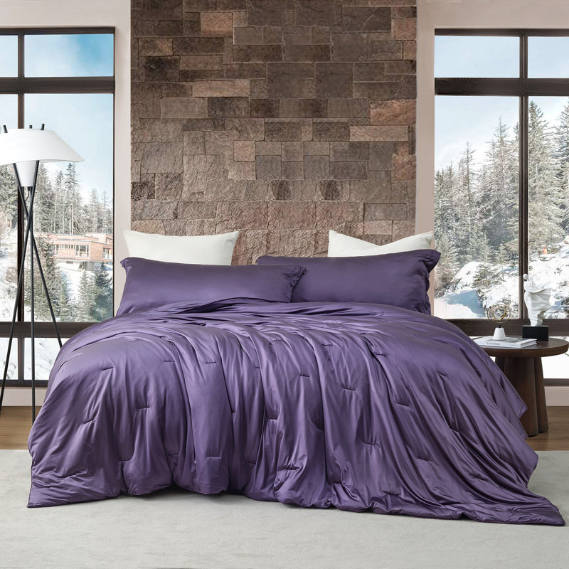 Satin Summer - Coma Inducer® Alaskan King Comforter Set - Purple Plumeria, Alaskan King Comforter + 4 King Shams, Purple