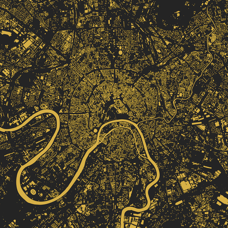 « moscow », impression sur toile tendue en jaune, H 26 po x l 26 po x P 1,5 po, Toile tendue, Pas de tapis