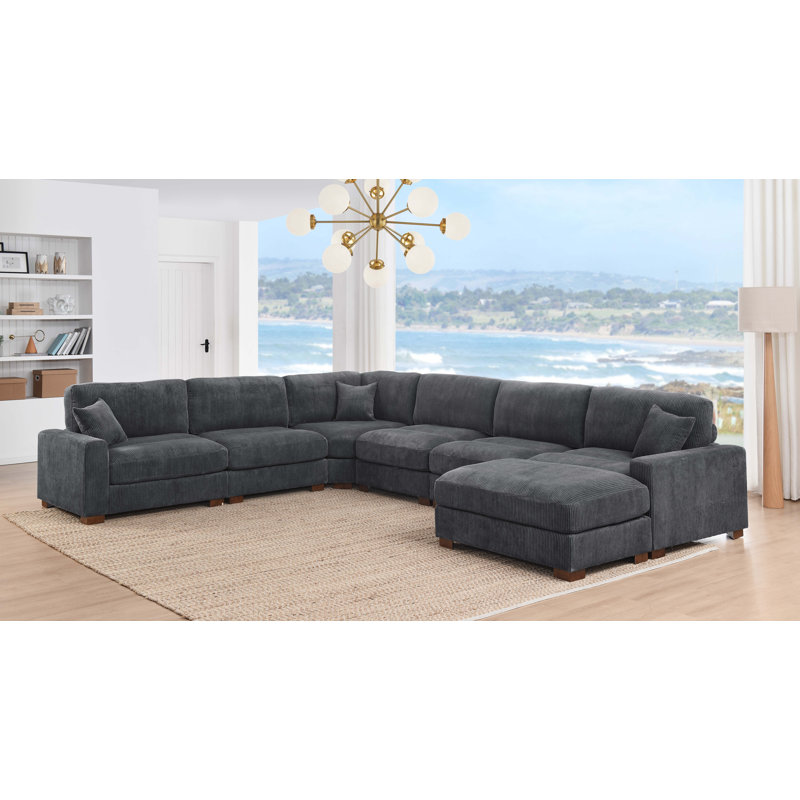 7-Pieces Modular Sectional, Gray Corduroy