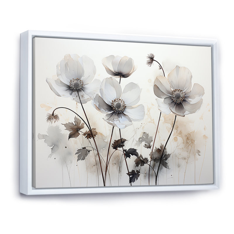 Buttercups Fields On Grey I - Buttercups, reproduction d'art sur toile encadrée, Cadre flottant blanc
