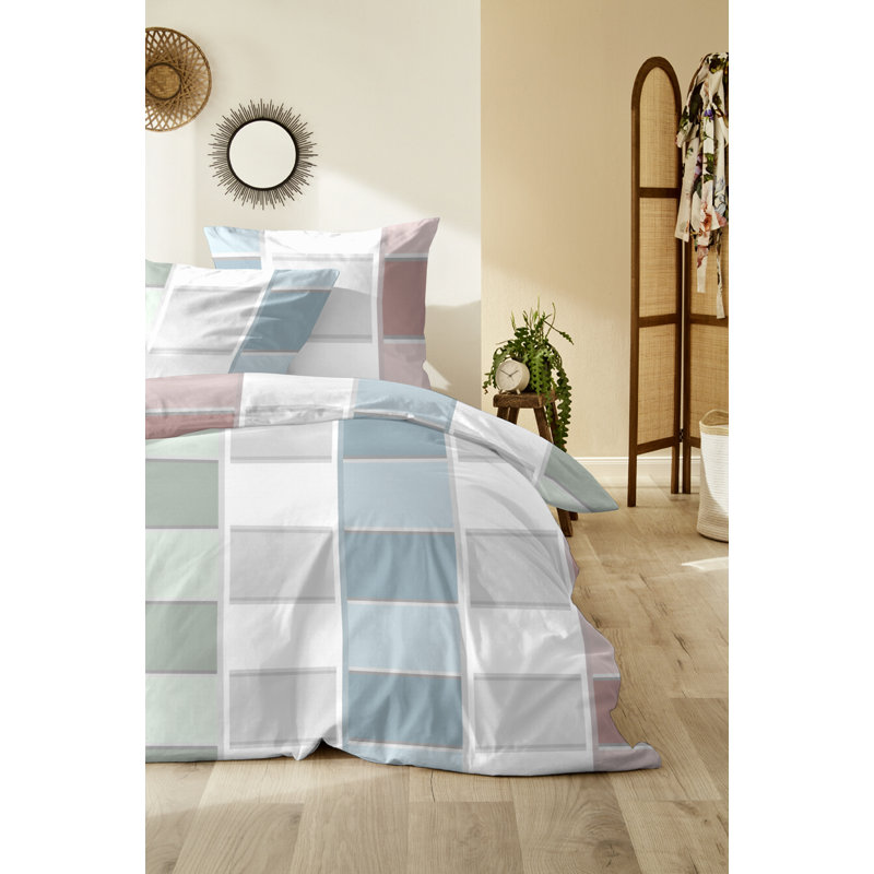 Raygina Cotton Plaid Duvet Cover Set with Pillow Shams Included, 135cm W x 200 cm D