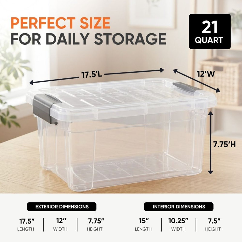 Superio 21 pte Bac de rangement transparent avec couvercle, boîte de rangement en plastique pour la maison, 21 pintes