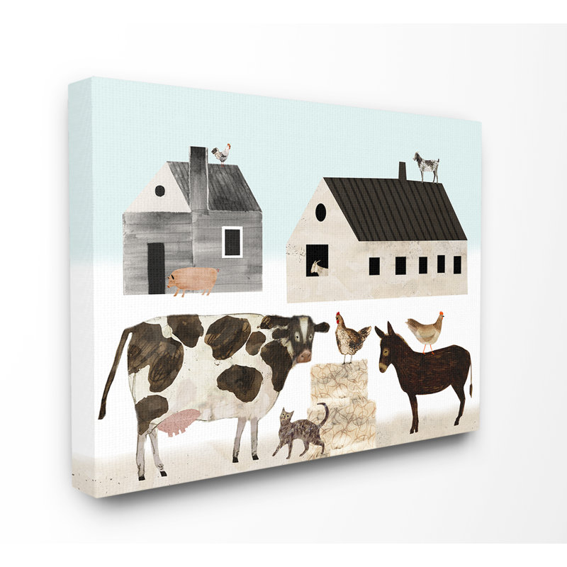 «Minimal Farm Animals Barn and Home», impression, Toile tendue, H 24 po x l 30 po x P 1,5 po