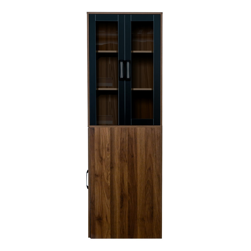 72.76" H, Modern Wooden, 4 Tier Pull-Out, Display Cabinet, Glass Doors, Living Room, Kitchen, Office Organization 2 Doors Multi-Functional H Cabinet For Store Salon And Kitchen Storage
